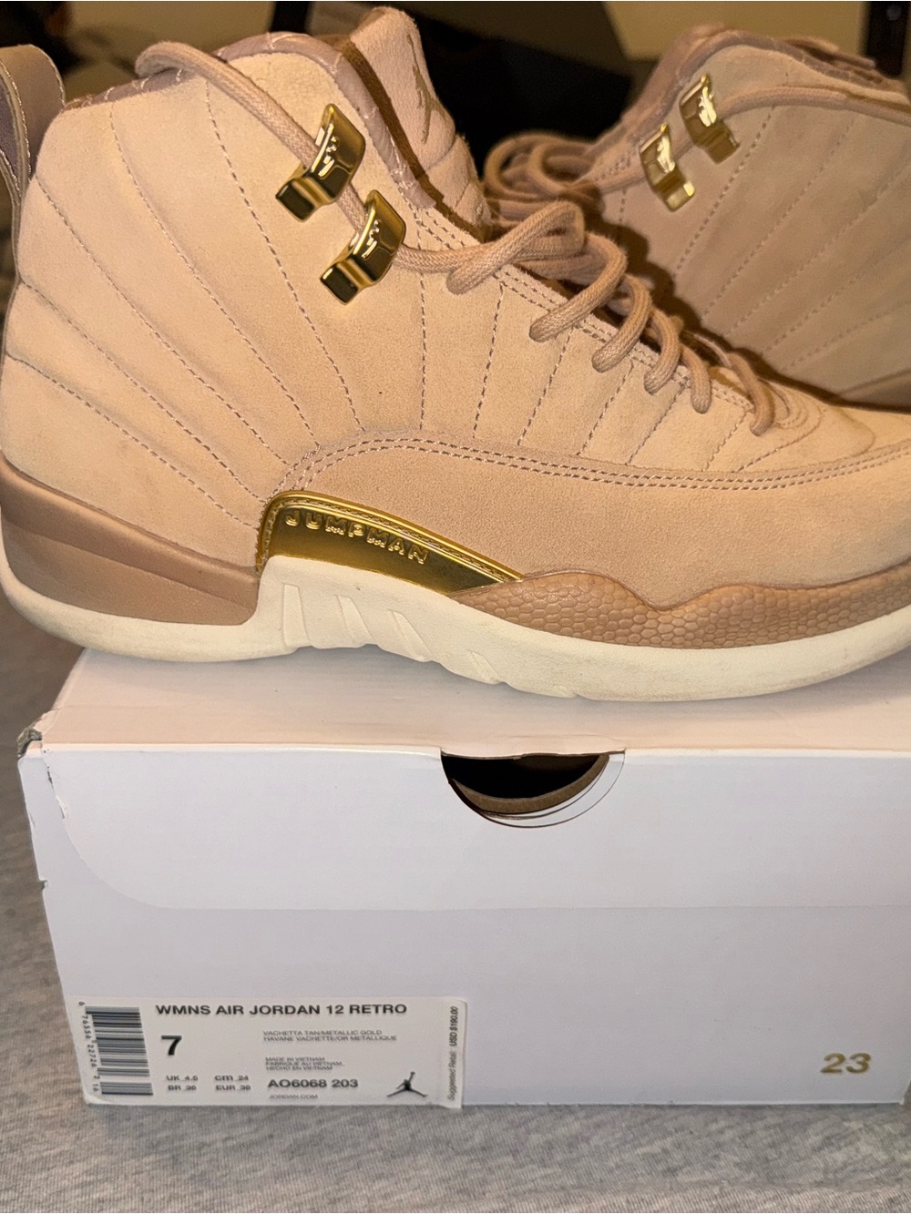 Jordan 12 Retro Sneakers - Beige with Gold Accents